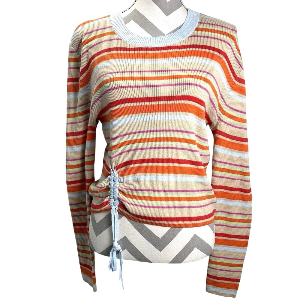 27 Miles Malibu Cotton Multicolor Striped lightweight Ribbed Sweater Large